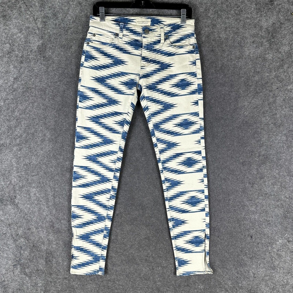Ralph Lauren Blue and Cream Ikat Skinny Jeans